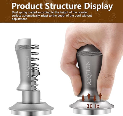 Espresso Tamper, Constant 30lb Coffee Tamper with double Calibrated Spring Loaded, Stainless Steel double spring loaded Coffee Tamper Fits for All Portafilters- Flat Base (51mm, SILVER)