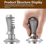 Espresso Tamper, Constant 30lb Coffee Tamper with double Calibrated Spring Loaded, Stainless Steel double spring loaded Coffee Tamper Fits for All Portafilters- Flat Base (51mm, SILVER)