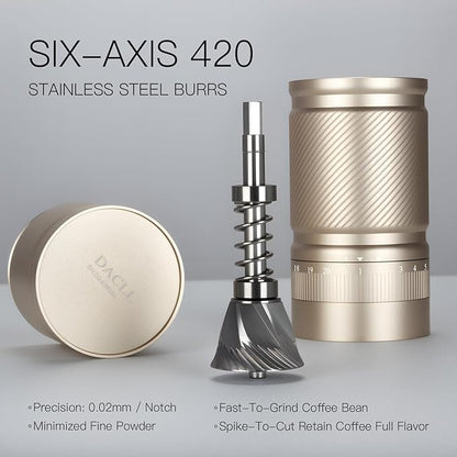 Manual Coffee Grinder with Numerical External Adjustable Setting, Capacity 30g with CNC Stainless Steel Conical Burr (gold)