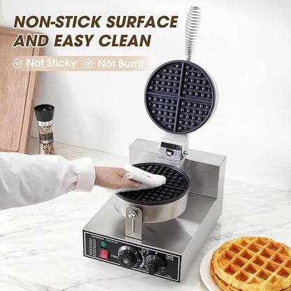 Commercial Waffle Maker, 1200W Waffle Iron, Professional Rotatable Waffle Baker Machine with Temp and Time Control, Non-Stick Baking Pan Stainless Steel for Restaurant Bakeries Kitchen Home
