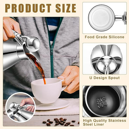 Uiifan 2 Pcs 68 oz Thermal Coffee Carafe Insulated Stainless Steel Coffee Carafe for Hot Liquids Vacuum Thermal Pot Creamer Dispenser with Brushes Keeping Hot Tea Milk Water(Black, Silver)