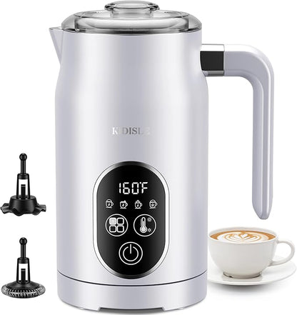 4-in-1 Electric Milk Frother and Steamer with Auto Temperature Control, Warm & Cold Foam Maker, Fast Frother for Coffee, Latte, Hot Chocolate, Cappuccino, Macchiato, White