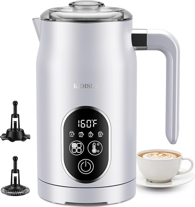 4-in-1 Electric Milk Frother and Steamer with Auto Temperature Control, Warm & Cold Foam Maker, Fast Frother for Coffee, Latte, Hot Chocolate, Cappuccino, Macchiato, White