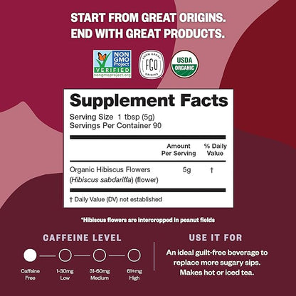 FGO Organic Hibiscus Flowers, Cut and Sifted, Loose Tea, 8oz Resealable Bag, Packaging May Vary (Pack of 1)