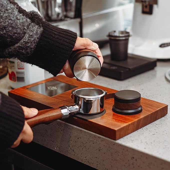 CrossCreek 54mm Espresso Tamper | Slow-Rebound Tamping Tools Fits 54mm Breville Barista Espresso Portafilter | Spiral-Pattern Base | Stainless Steel & Walnut Tamper | Espresso Machine Accessories