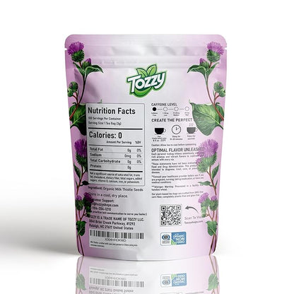 Tozzy Organic Milk Thistle Seeds Tea - 100 Count | Pyramid Tea Bags (Plant-Based & Eco-conscious) | Supports Liver Health | Pure Ingredients