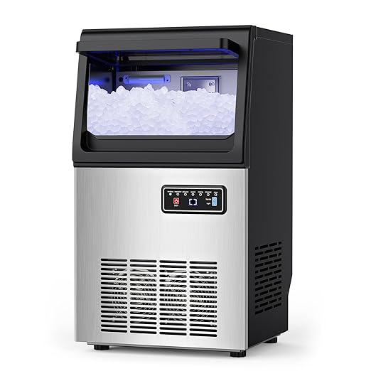 100LBS/24H High Output - Commercial Ice Maker with 20LBS Storage Bin - Dual Water Inlets, 36 Ice Cubes/Cycle, 15" Compact Undercounter/Freestanding Design - Self-Cleaning for Home Bars, Outdoor