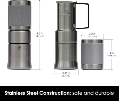 nCamp - Café, Portable Coffee Maker, Portable Espresso Machine, Compact Camping Coffee Maker, Stainless Steel Travel Coffee Maker with Camping Coffee Cup, Reusable, 12 oz