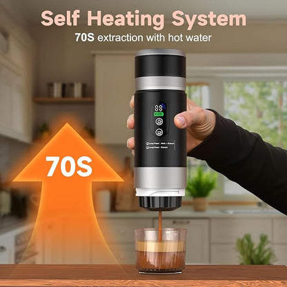Portable Espresso Machine with Removeable Battery, 20 bar Mini Travel Coffee maker, Expresso Coffee Maker with USB-C,3-in-1 Car Coffee Maker Self-Heating, Ground Coffee & Capsule(Ns&DG)