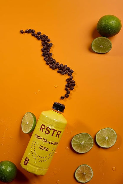RSTR Lemon Tea 12 Pack – Healthy Energy Drink with 210mg Natural Caffeine – Zesty Iced Tea with Zero Added Sugar – Bottled Tea for Focus & Performance