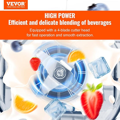 VEVOR Commercial Countertop Blenders with Shield,68 oz Jar Blender Combo, Stainless Steel 9 Speed & 5 Functions, for Shakes, Smoothies, Peree, and Crush Ice, White