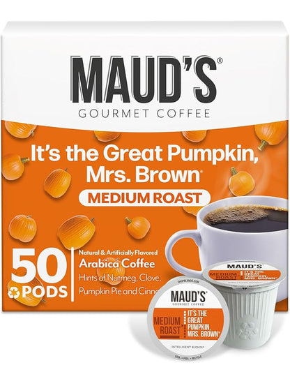 Maud's Pumpkin Spice Flavored Coffee Pods, 50 ct - 100% Arabica Medium Roast Coffee, Solar Energy Produced Recyclable Single Coffee Pods Compatible with Keurig K-Cup Brewers
