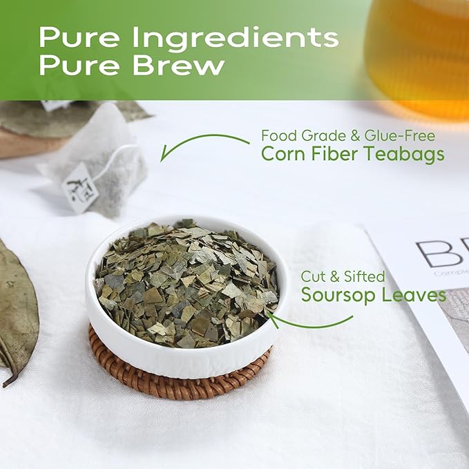 FullChea - Soursop Leaves Tea Bags, 80 Counts - Premium Hojas De Guanabana Tea - Non-GMO - Caffeine-free - Improve Digestion, Support Skin & Sleep