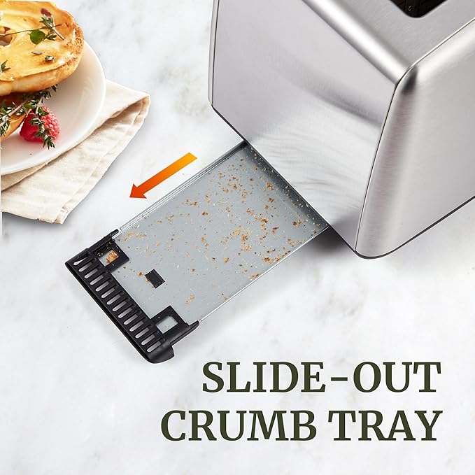 Elite Gourmet ECT2899 LCD Touch Toaster, 2 Extra-Wide Slots, 6 Toast Shades, 6 Preset Menus Including Bagel Waffle Gluten-Free, Defrost Reheat Cancel Functions, Stainless Steel