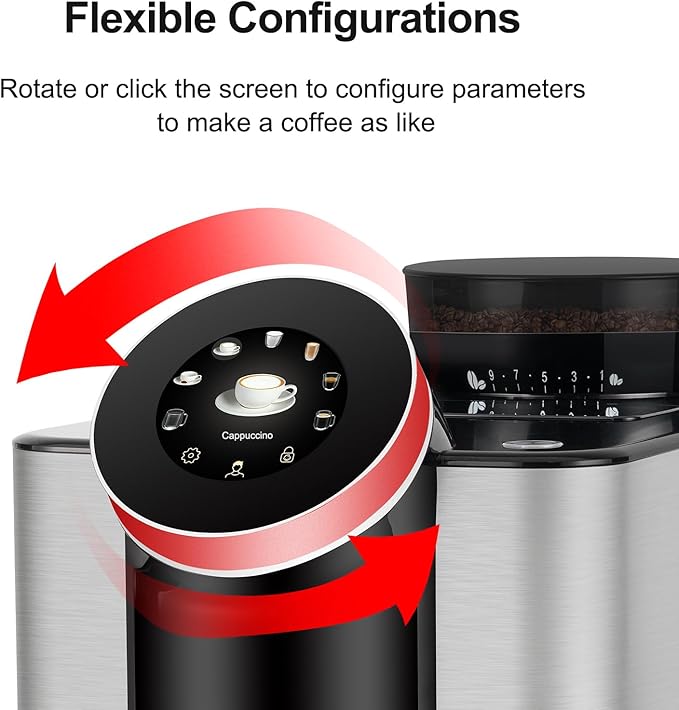 Dr.coffee H1 Fully Automatic Espresso Maker, Bean To Cup Coffee Machine, Espresso Coffee Machine With Steam Wand, 6 Customized Beverages For Home Use, Piano Black