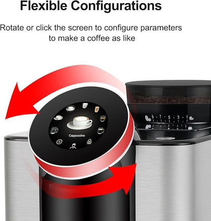 Dr.coffee H1 Fully Automatic Espresso Maker, Bean To Cup Coffee Machine, Espresso Coffee Machine With Steam Wand, 6 Customized Beverages For Home Use, Piano Black