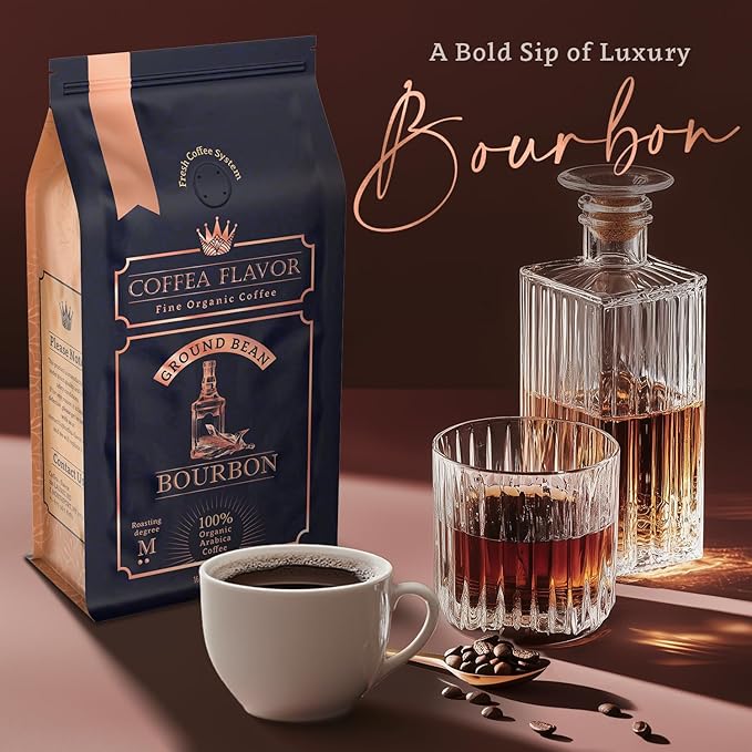Flavored Ground Coffee – Bourbon, 100% Arabica, Single Origin, Medium Roast, USDA Organic, Naturally Flavored – by Coffea Flavor