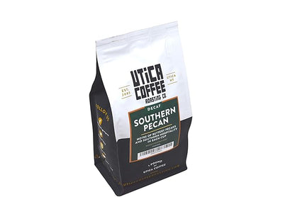 Utica Coffee Roasting Co. Decaf Southern Pecan | Specialty Flavored Medium Roast Ground Coffee | 16 Oz Reclosable Bag