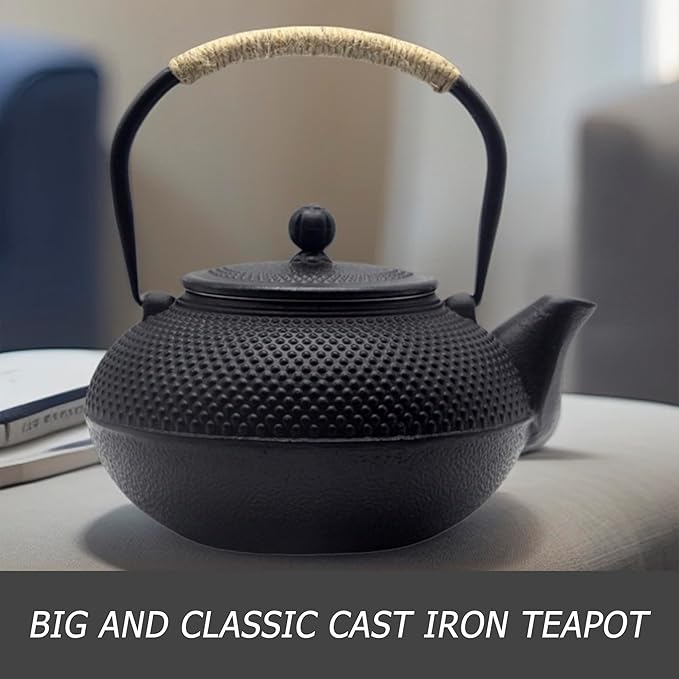 Big Cast Iron Teapot, Japanese Tetsubin Tea Kettle for Stovetop Safe, Cast Iron Teapot with Tea Strainer for Loose Tea and a Fully Enameled Interior (1500ml/50.7oz)