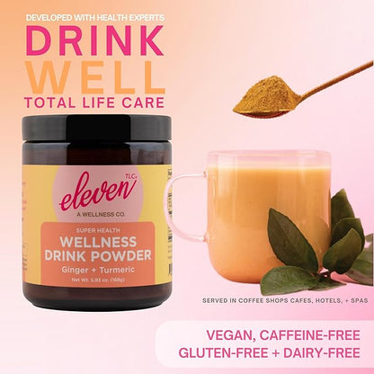 Eleven TLC, Organic Ginger Turmeric Spiced Golden Superfood Instant Latte & Drink Mix, Herbal Ginger Tea, Golden Milk Powder, Moon Cycle Non-Reactive Glass Jar, MD Formulated, 21 Servings