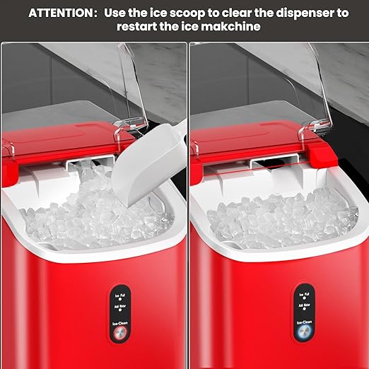Nugget Ice Maker Countertop with Self-Cleaning Function, 35lbs/Day, Portable Ice Machine with Handle, One-Click Operation, Compact Design, Sonic Pellet Ice for Home(Red)