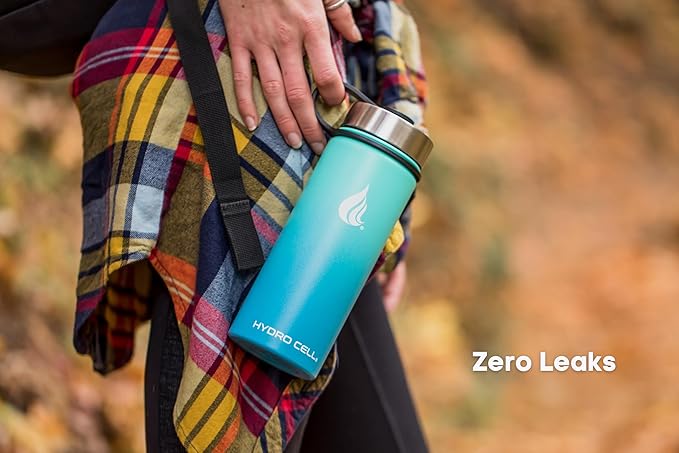 HYDRO CELL Stainless Steel Insulated Water Bottle with Straw - For Cold & Hot Drinks - Metal Vacuum Flask with Screw Cap and Modern Leakproof Sport Thermos for Adults (Teal/Blue 18oz)