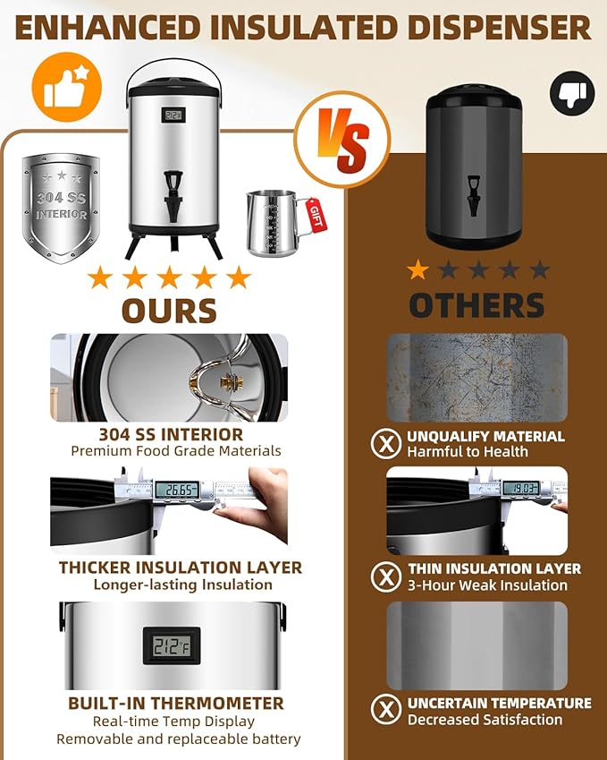 Insulated Beverage Dispenser 3 Gallon, Hot Water Dispenser with Stainless Steel Interior, Large Carafe Hot Coffee Dispenser for Parties, Catering, Drink Dispenser for Tea Milk, Silver, Non-electric