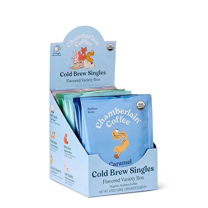 Chamberlain Coffee Flavored Cold Brew Singles Variety Pack – Brew Hot or Iced - Organic Coffee Single Serve Bags - 10 Cold Brew Sachets
