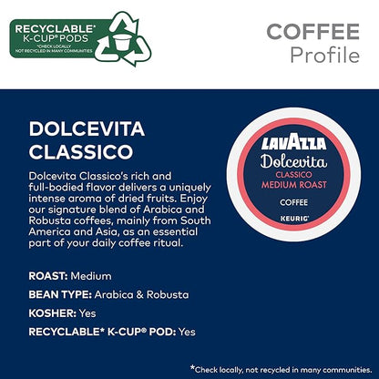 Lavazza Dolcevita Classico, Single-Serve Keurig K-Cup Pods, Medium Roast Coffee, 32-Count Box