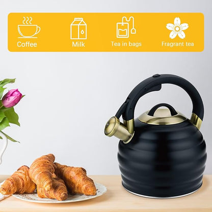 Tea Kettle for Stove Top Whistling Teapot, 3.2Q Tea Pot Stainless Steel Teakettle with Heat Proof Ergonomic Handle
