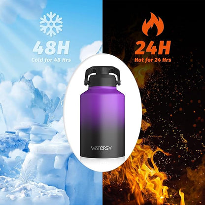 1 Gallon Water Bottle Insulated(Cold for 48 Hrs),BPA Free&Leak Proof,128oz Stainless Steel Water Jug,Big thermo,Large Water Bottle with Handle for Gym,Hiking,Camping&Travel,Purple