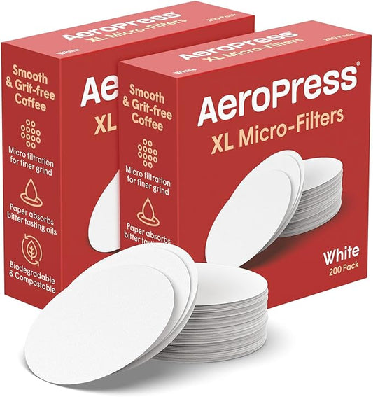 AeroPress XL Coffee Maker White Paper Micro-Filters, Compostable Coffee Filters Made From White, Chlorine-Free Paper, Fits XL Size AeroPress Manual Coffee Makers, 2 Pack (400 Count)
