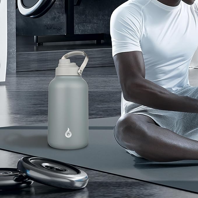 BJPKPK 1 Gallon Water Bottle Insulated, Dishwasher Safe 128oz Large Water Jug with Metal Handle & BPA Free Spout Lid, Stainless Steel Metal Thermo for Gym, Sports & Hiking, Grey