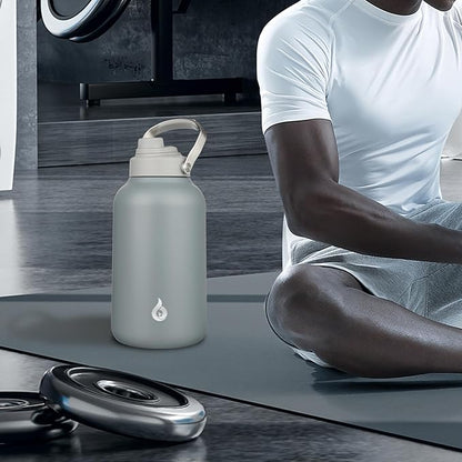 BJPKPK 1 Gallon Water Bottle Insulated, Dishwasher Safe 128oz Large Water Jug with Metal Handle & BPA Free Spout Lid, Stainless Steel Metal Thermo for Gym, Sports & Hiking, Grey