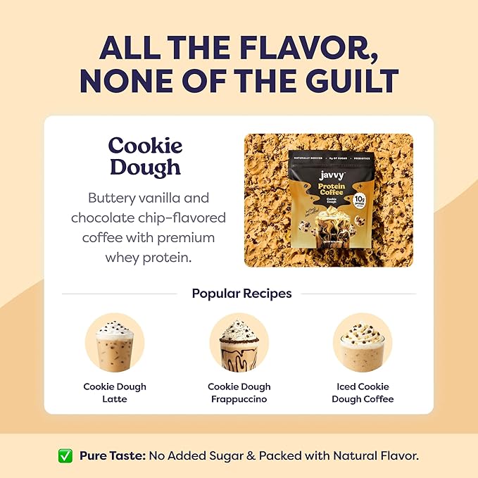 Cookie Dough Protein Iced Coffee - Premium Whey Protein & Instant Iced Coffees - 100% Natural Cold Brew Coffee - Zero Artificial Flavors & Sweeteners, 80 mg Caffeine Per Serving, 20 Servings