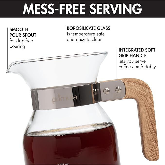 Primula Park Pour Over Park Set with Permanent Reusable Removable Ultra Fine Micro Mesh Stainless Steel Filter, Coffee Dripper Pour Over Maker Brewer Pot, Borosilicate Glass, Easy to Use, 36 oz