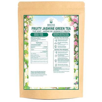 WT WEETEE Fruity Jasmine Green Tea Bags 100 Counts, Flavored Green Tea with Jasmine, Grapes, Passionfruit & Strawberry Aroma, Natural, Balanced & Refreshing