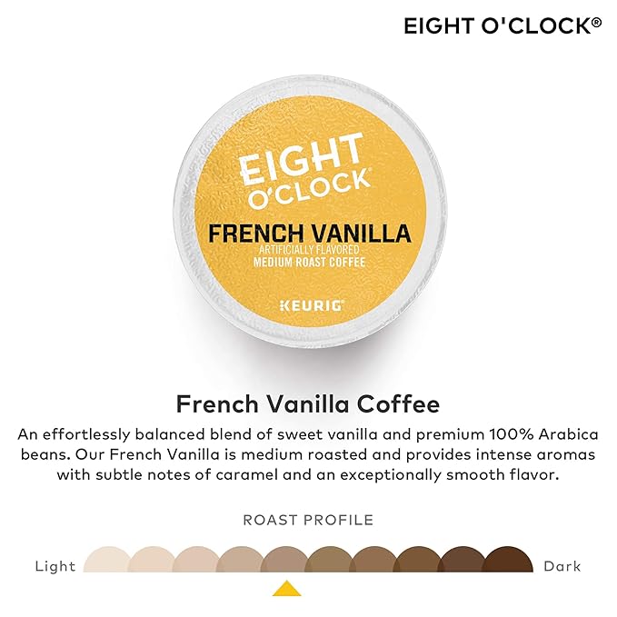 Eight O'Clock Coffee French Vanilla, Single-Serve Keurig K-Cup Pods, Flavored Light Roast Coffee, 48 Count