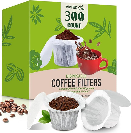 VIVI SKY K cup Coffee Paper Filters with Lid Disposable for Keurig, Fits All Keurig Single Serve Filter Brands (White with Lid, 300)