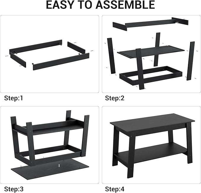 31.5 Inch Coffee Table with 2-Tier Storage – Modern Industrial Farmhouse Coffee Table for Living Room, Compact Durable MDF & Particle Board, Easy Assembly, Black Center Table for Living Room or Office