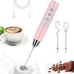 Load image into Gallery viewer, Milk Frother Handheld for Coffee, Electric Whisk 3 Speed Adjustable, Drink Mixer with Stainless 3 Whisks, Rechargeable Hand Frother Wand, Foam Maker for Latte Cappuccino Hot Chocolate Egg Pink