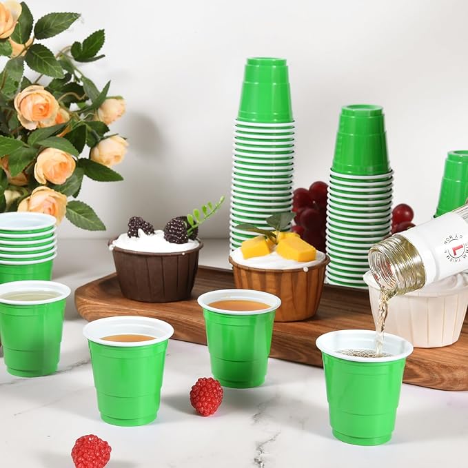 100 Pack 2 oz Plastic Shot Glasses Disposable Shot Cups, Mini 2oz Party Cups for Christmas, St Patrick's Day, Birthday, Wedding, Bachelorette Party (Green)
