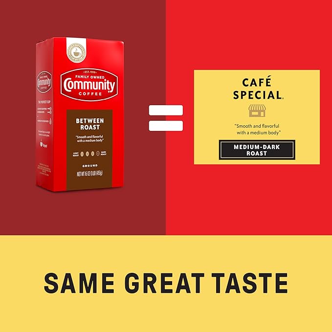 Community Coffee Between Roast 160 Ounces, Medium Dark Roast Ground Coffee, 16 Ounce Bag (Pack of 10)