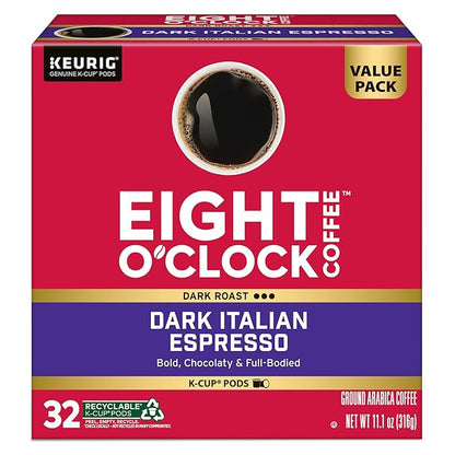 Eight O'Clock Coffee Dark Italian Espresso Coffee, Keurig Single Serve K-Cup Pods, Dark Roast, 32 Count