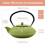 Load image into Gallery viewer, Cast Iron Teapot,SECHUDO Tea Kettle Coated with Enameled Interior for Loose Tea,Cast Iron Teapot with Stainless Steel Infuser for Stovetop Safe (27.1oz Flat Dragonfly Pattern)