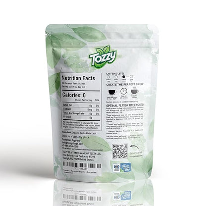 Tozzy Organic Unsmoked Yerba Mate Tea - 100 Count | Pyramid Tea Bags (Plant-Based & Eco-conscious) | Caffeine-Powered | Pure Ingredients