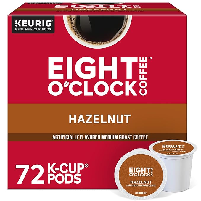 Eight O'Clock Coffee Hazelnut, Keurig Single Serve K-Cup Pods, Medium Roast, 72 Count (Pack of 1)