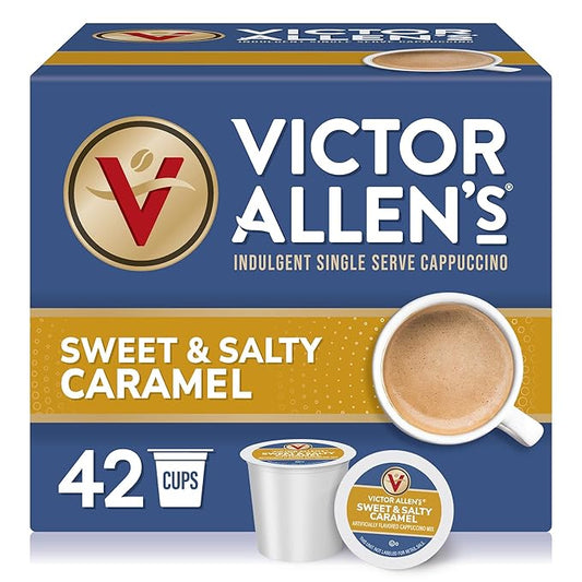 Victor Allen's Coffee Sweet and Salty Caramel Flavored Cappuccino Mix, 42 Count, Single Serve K-Cup Pods for Keurig K-Cup Brewers Brewers (Packaging May Vary)