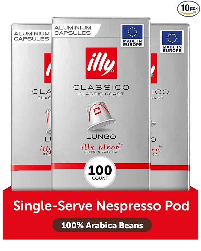 illy Aluminum Espresso Capsules - Compatible with Nespresso Machines - Classico Lungo Roast Coffee - Mild & Balanced - Notes Of Caramel, Orange Blossom & Jasmine - 10 Count (Pack of 10)