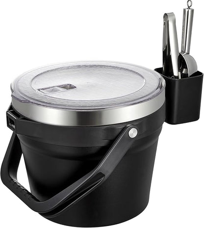 COKTIK 7L Vacuum Insulated Ice Bucket with Lid and Scoop& Tongs，Large capacity Stainless Steel Beverage Bucket for Cocktail, Champagne, Wine, Beer，Large Parties（Carbon Black Suit）
